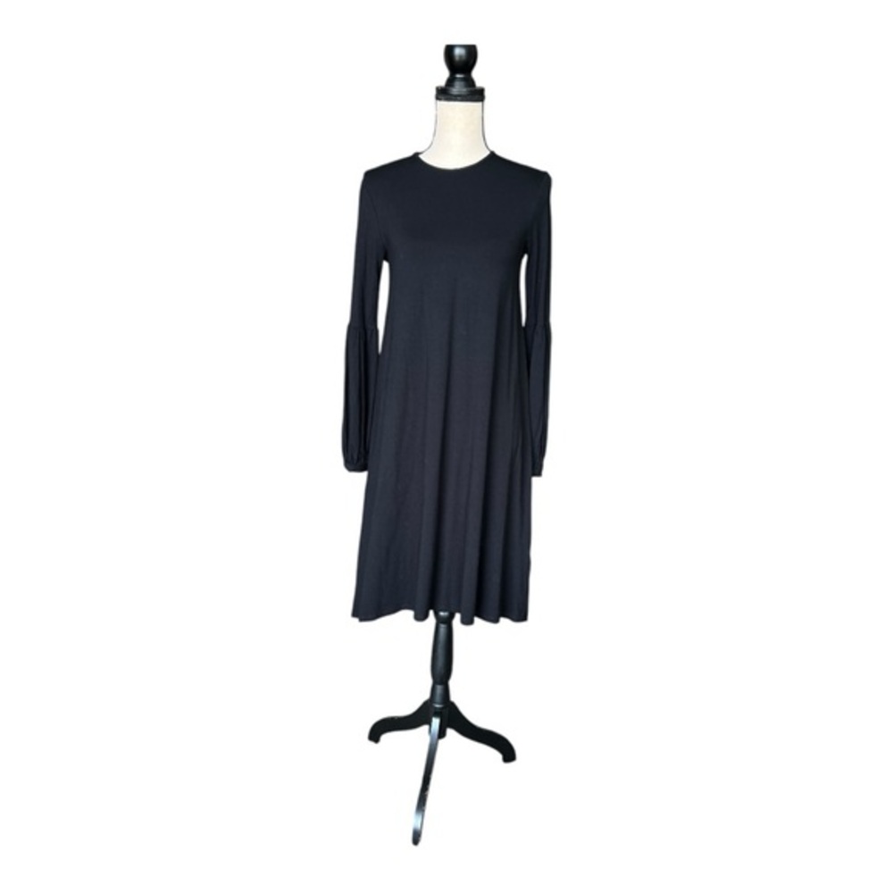 Pashmina Black Bishop Sleeve A-Line Midi Dress Size S